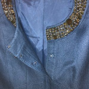 Albert Nipon Dark Teal Jeweled Blazer, Size 8